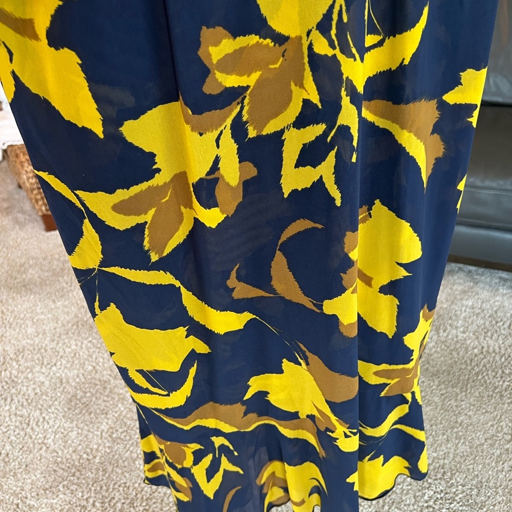 Cabi Navy Blue & Mustard Yellow Floral Maxi Mesh Dress - Picture 3 of 3